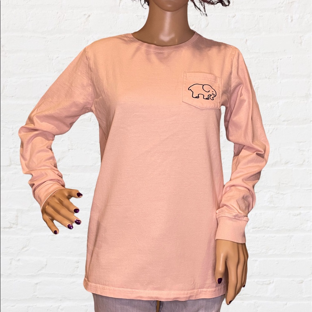 Ivory Ella Save Elephants Light Pink Long-Sleeved Tee Shirt T-Shirt Sz Small VGC
